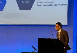 Acadia Advisory partner Jack Wu speaking at The Global Britain Trade Expo.
